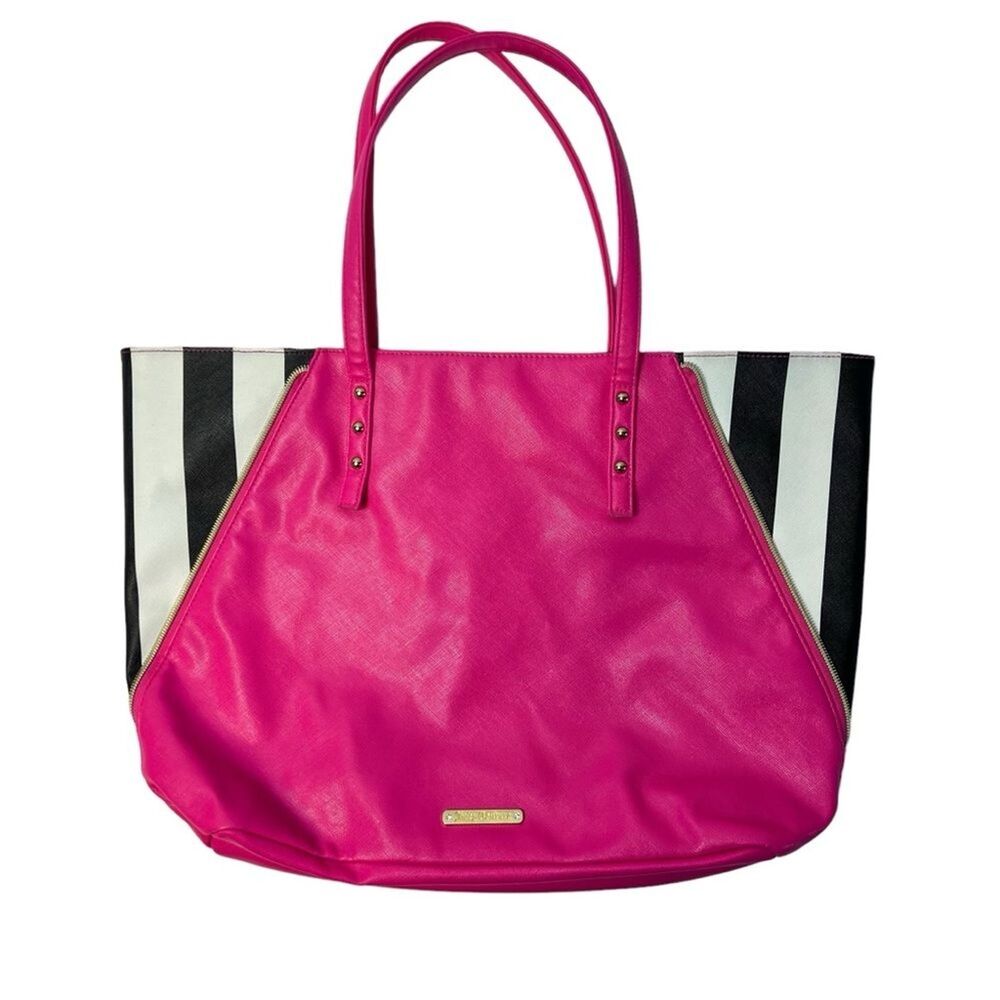 Juicy Couture Hot Pink Black White Striped Large Tote Shoulder Bag NWOT
